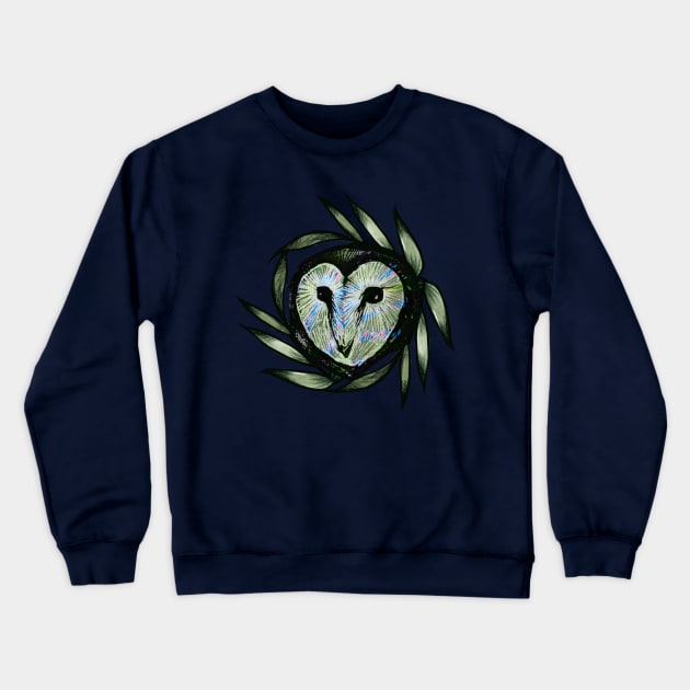 Owl Face Watches You At Night Crewneck Sweatshirt by bubbsnugg